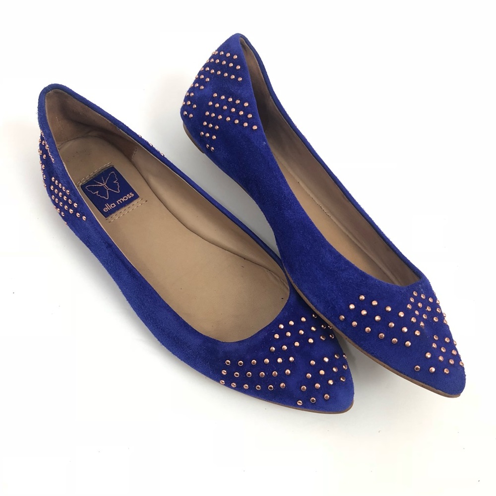 ELLA MOSS Blue Suede Chevron Ballot Flats - 6 1/2